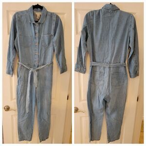 Outerknown Wyatt Jumpsuit S Blue Denim Flight Suit Long Sleeve Chambray Belted